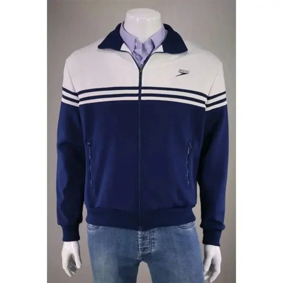 Speedo Vintage 1980's Blue/White Zip Front Track Jacket Unisex XL - Picture 2 of 10
